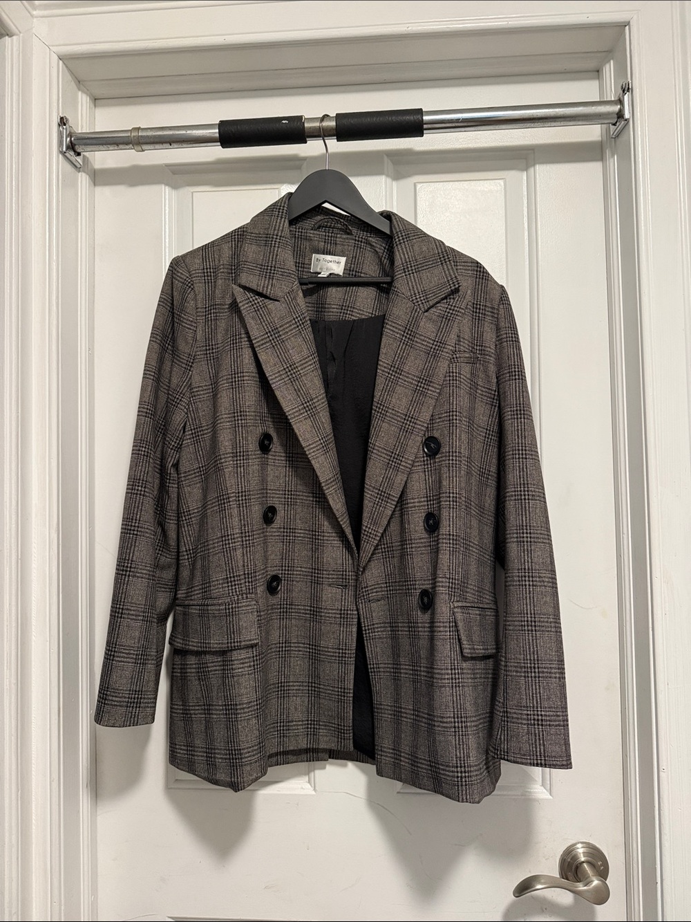 By Together Plaid Double-Breasted Blazer - Gray & Black